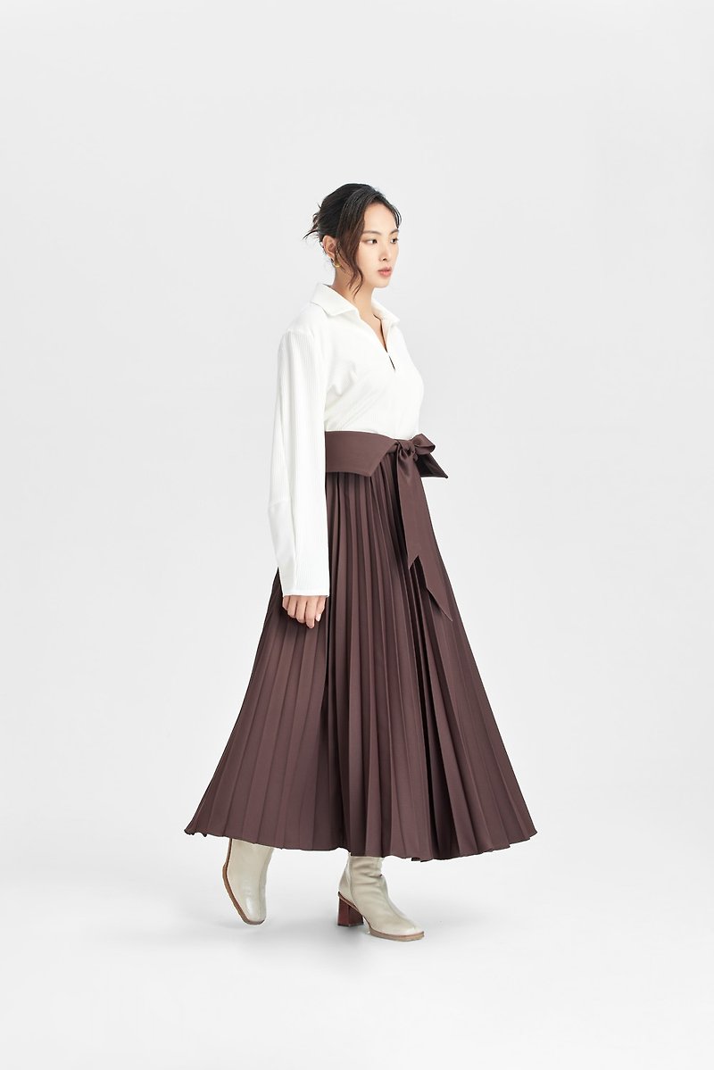 Rosewood Waistband Pleated Skirt - Skirts - Other Materials 
