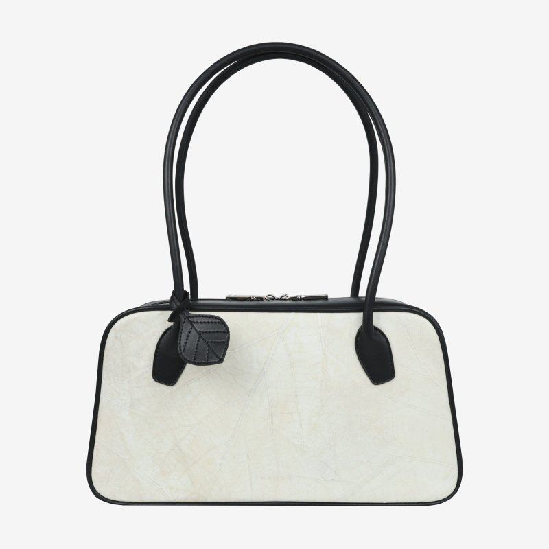 Boston Bag - Ivory White/Black - 手提包/手提袋 - 植物．花 白色