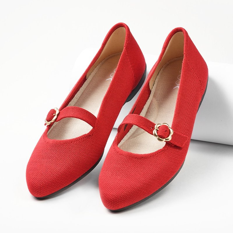 Hepburn Flats French Red - รองเท้าบัลเลต์ - เส้นใยสังเคราะห์ สีแดง