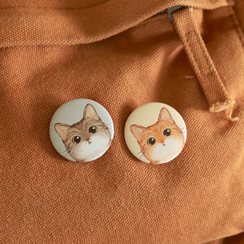 [Two Styles] Cat Small Badge 32mm Matte Badge Pin Orange Cat Tabby Cat Original Illustration - Badges & Pins - Other Metals Orange