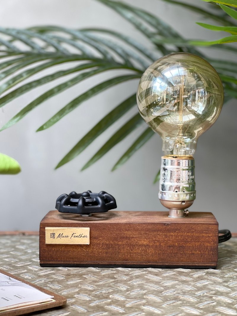 曙MUSE 長方原木手輪桌燈 LED燈 鎢絲燈泡 USB燈 擺飾 - 燈具/燈飾 - 木頭 咖啡色