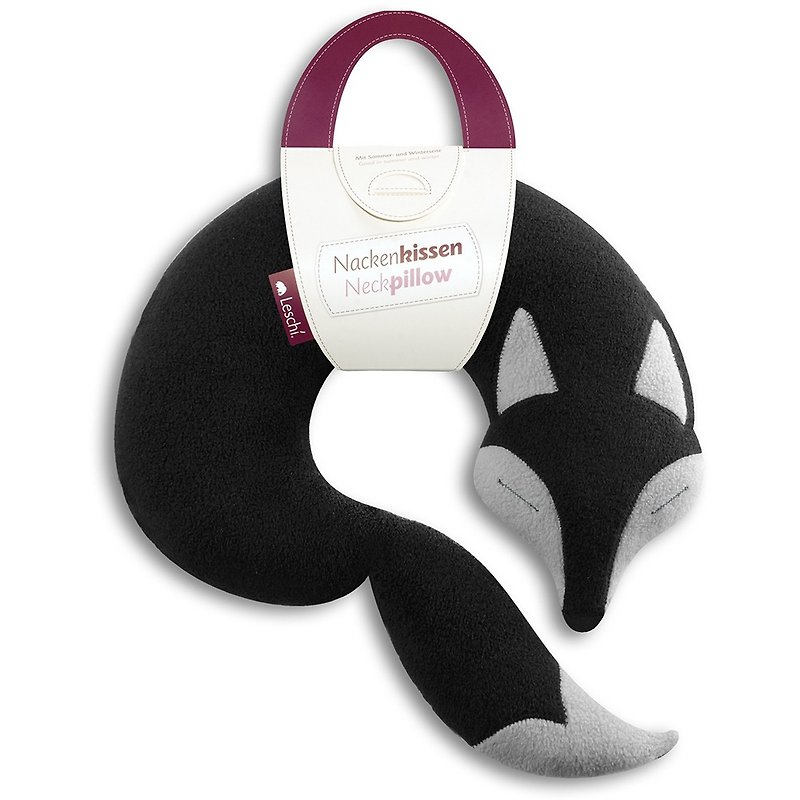 [Germany Leschi] Travel pillow/Lunch pillow for office and classroom-fox shape - Neck & Travel Pillows - Polyester Black