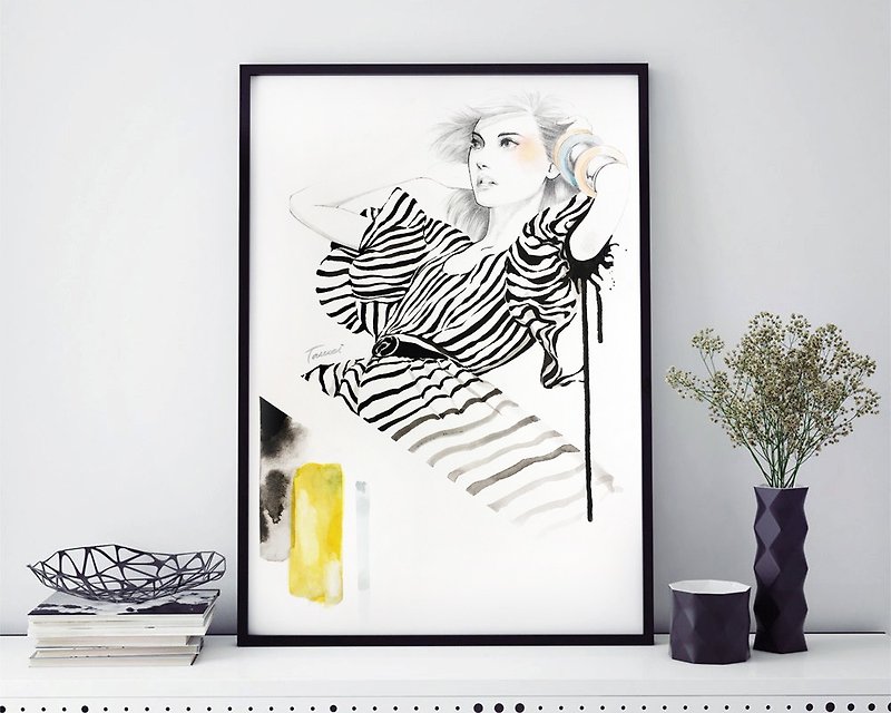 北欧スタイルの手描きの水彩画鉛筆壁画のNO.5 /家庭用家具/インテリアデザイン - ポスター・絵 - 紙 ホワイト