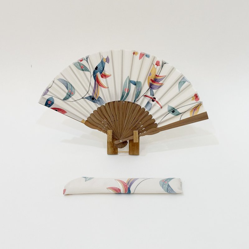 Kimono Fan (Sensu) created by upcycling Japanese Vintage Silk Kimono. #65 - Fans - Silk White