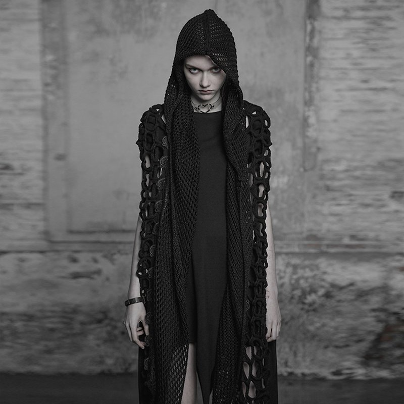 Gothic witch hat scarf - ผ้าพันคอถัก - วัสดุอื่นๆ สีดำ