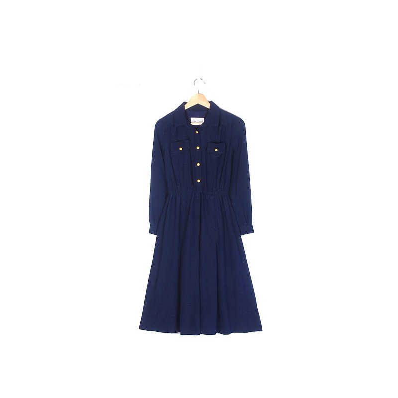 [Vintage] egg plant deep blue vintage dress month - One Piece Dresses - Polyester Blue