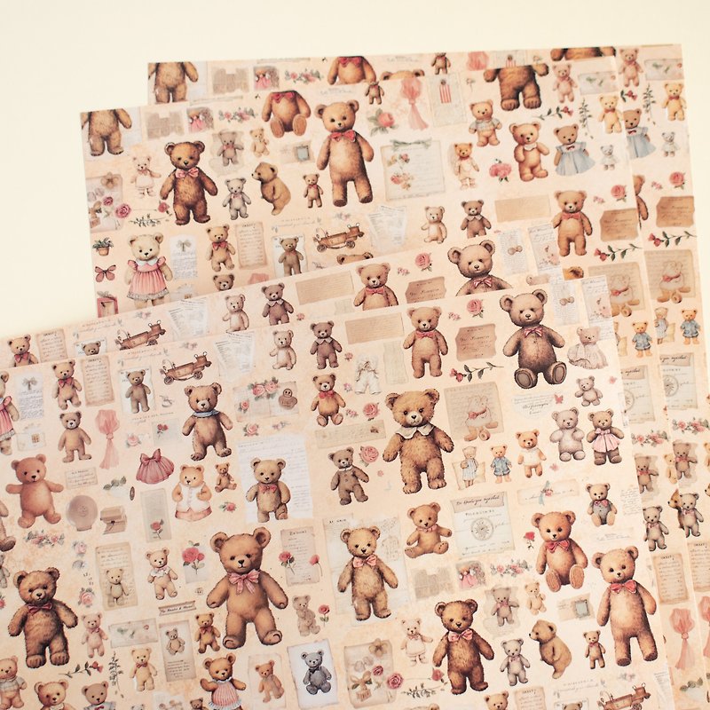 Design paper - Teddy bear all-over pattern (horizontal or vertical type available) - Gift Wrapping & Boxes - Paper Brown