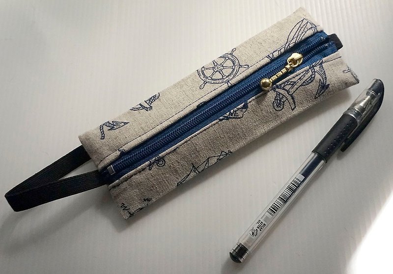航海圖案筆袋 收納袋 - 筆盒/筆袋 - 棉．麻 藍色