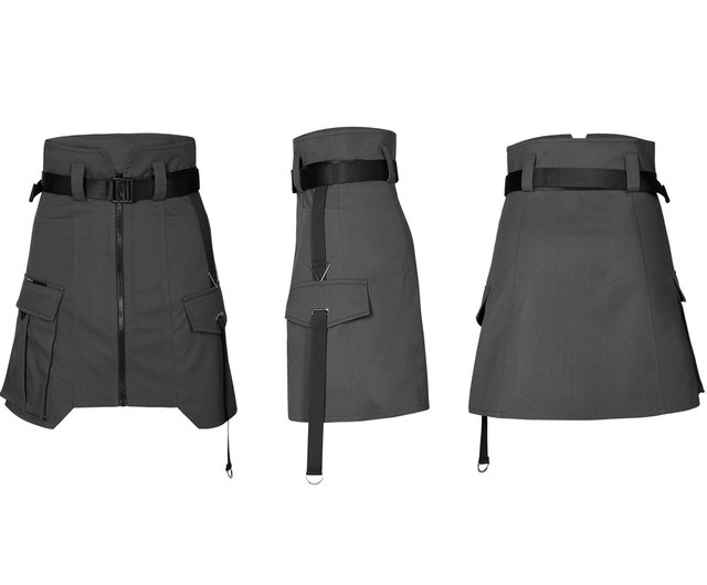 Cyberpunk Angel High Waist Work Skirt - black and white/dark