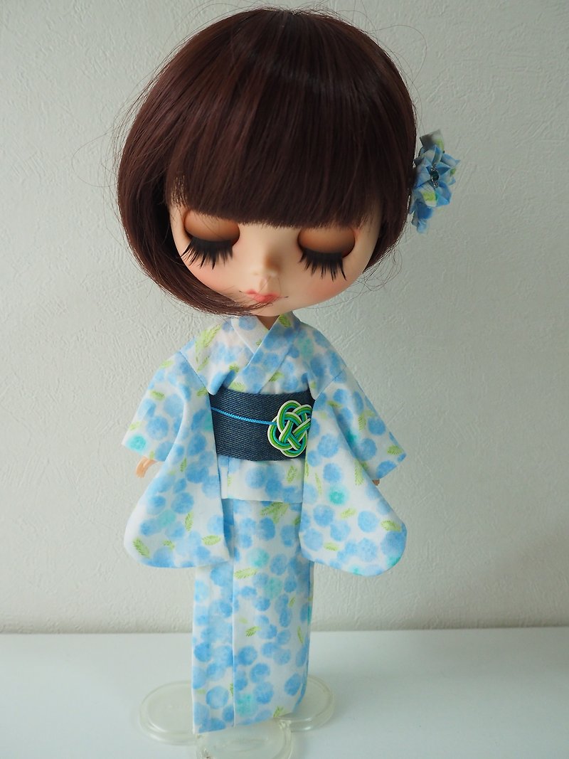 Light blue cute yukata - ตุ๊กตา - ผ้าฝ้าย/ผ้าลินิน สีน้ำเงิน