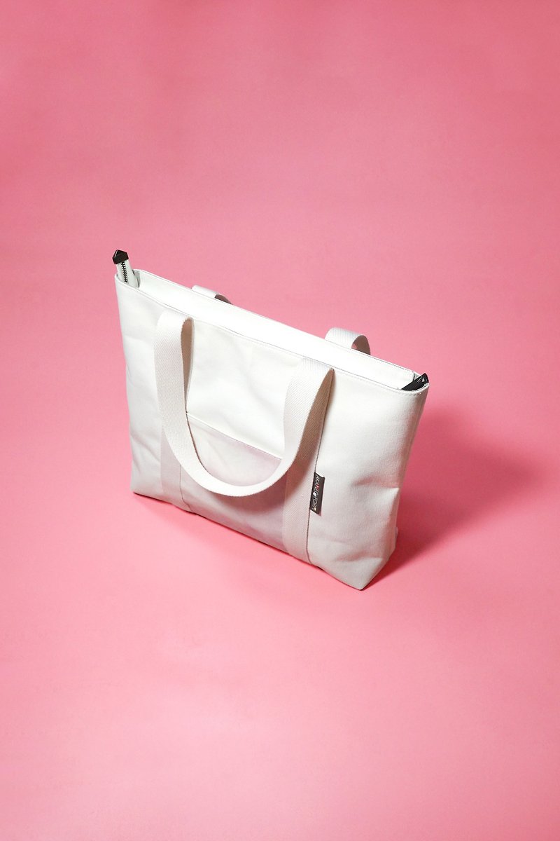 กระเป๋าซิปแคนวาส สีขาว/ชมพู - กระเป๋าถือ - วัสดุอื่นๆ ขาว