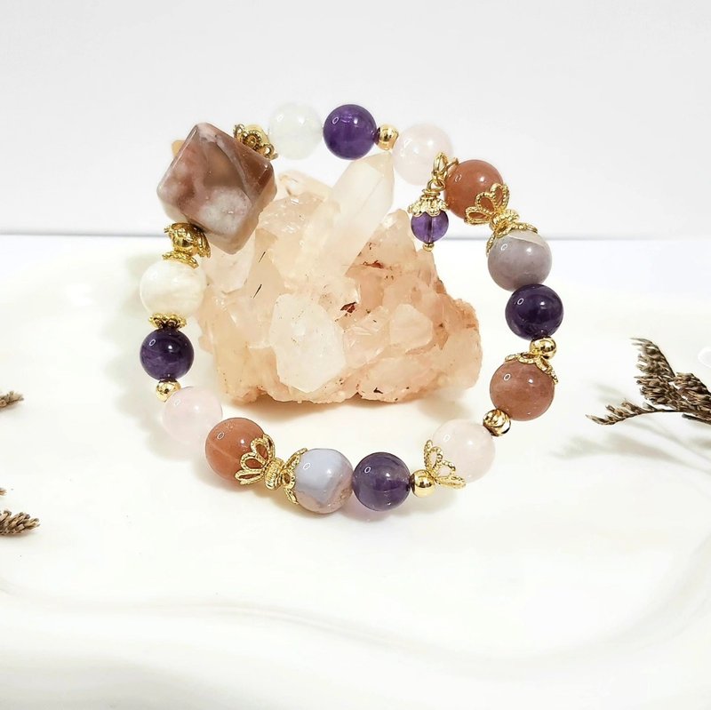 Fireworks raining mist/crystal to attract love and open the heart/smoky purple cherry blossom agate/amethyst - สร้อยข้อมือ - คริสตัล สีม่วง