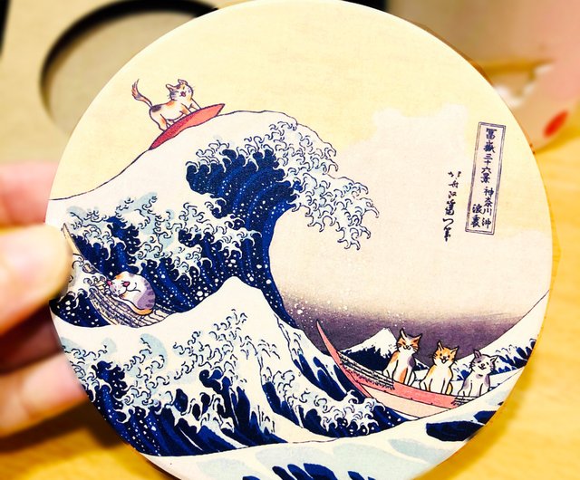 陶器吸水コースター】踊る猫 歌川国芳の浮世絵猫星 - ショップ