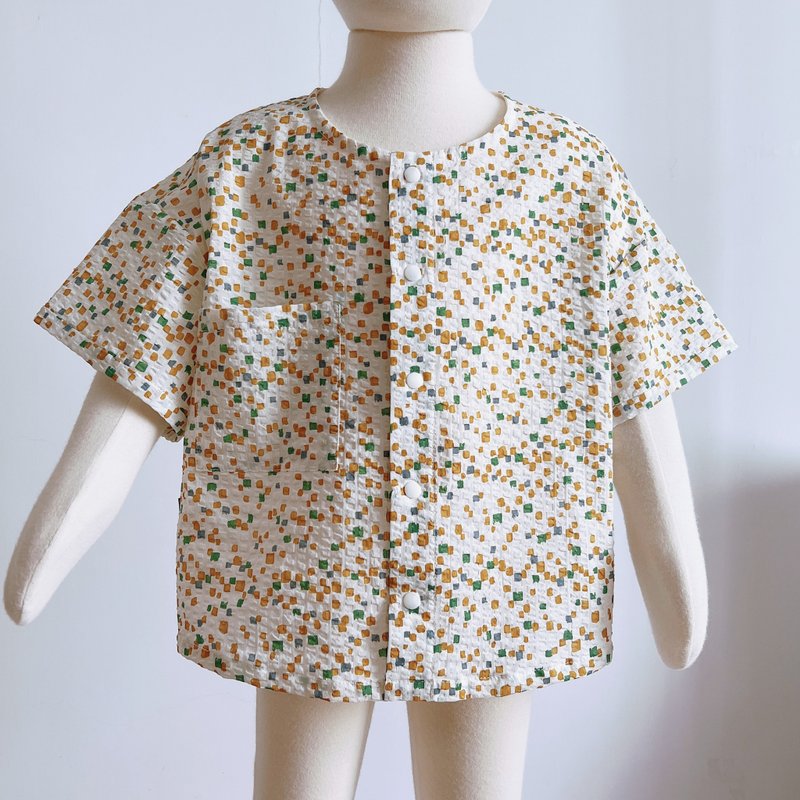 Quarter-sleeved top with mosaic dots of bubble fabric - เสื้อยืด - ผ้าฝ้าย/ผ้าลินิน ขาว