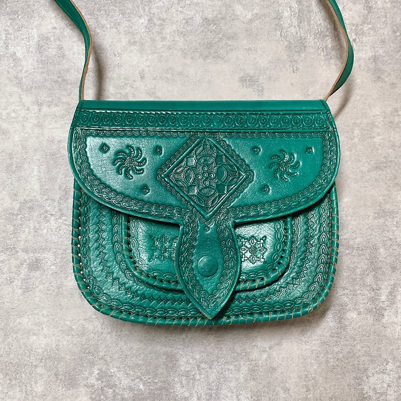 Limited Gemstone green camel bag Moroccan tiles - กระเป๋าแมสเซนเจอร์ - หนังแท้ สีเขียว