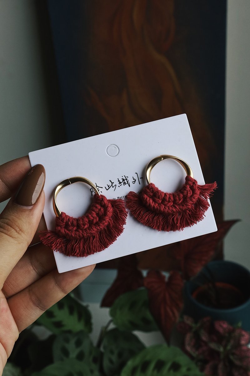 Handmade Original Woven Earrings - Earrings & Clip-ons - Cotton & Hemp Red