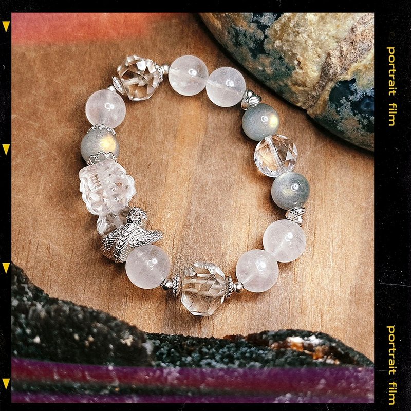 Guardian of the Sea | White Crystal | Colored Labradorite | Feldspar | White Crystal | Hexagram | - Bracelets - Crystal 