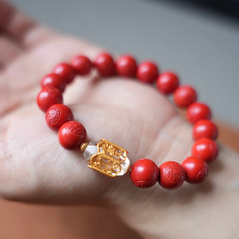 硃砂晶福平安 硃砂水晶平安手串 潮流配飾 自用甄選 - 手鍊/手環 - 其他材質 紅色