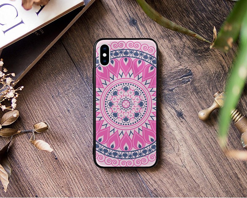 曼陀羅花紋淺粉紅色亮面手機殼iPhone13 12 Pro 三星華為PCAM06B - 手機殼/手機套 - 塑膠 紫色
