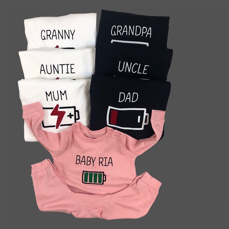 沒電充電 家族親子裝 滿電寶寶 任選T恤款式顏色 - 親子裝 - 棉．麻 多色