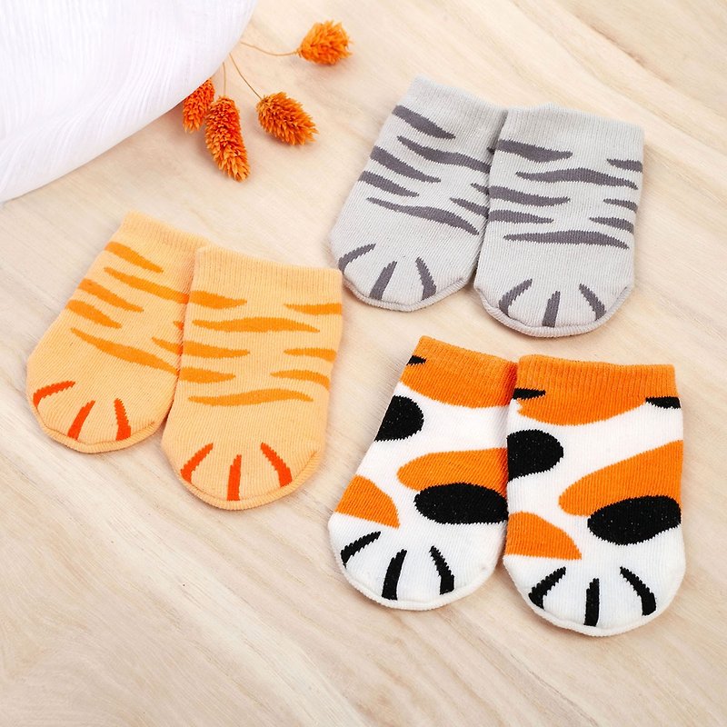 棉．麻 嬰兒襪子 多色 - 3雙入-可愛貓咪家族 獨家零線頭嬰兒襪子(親膚柔軟內裡)寶寶棉襪
