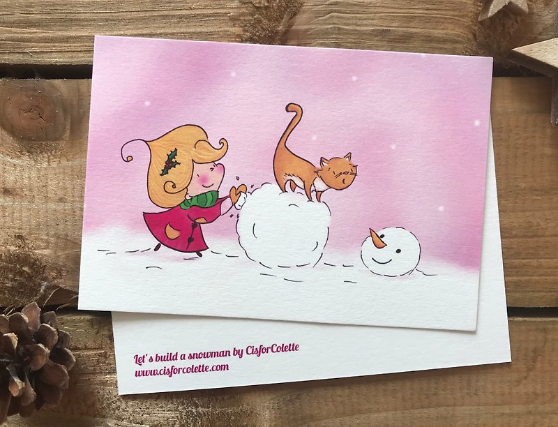 雪だるまを作ろう - カード・はがき - 紙 ピンク