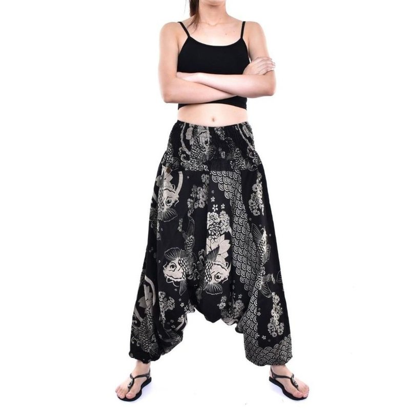 Hmong harem pants, samurai, cotton fabric, handmade - 男長褲/休閒褲 - 棉．麻 黑色