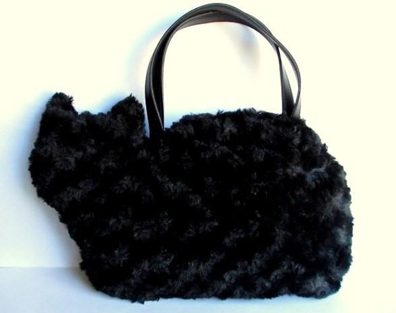 Black Cat bag 　Fluffy fake fur - กระเป๋าถือ - วัสดุอื่นๆ สีดำ