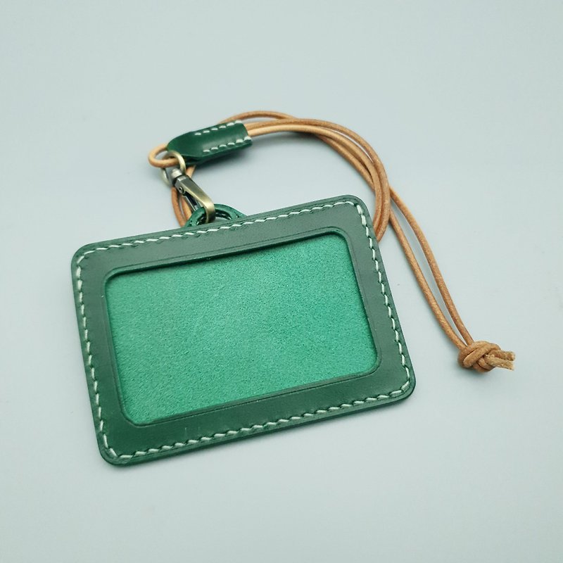 Italian Buttero vegetable tanned leather ID holder (horizontal) - ID & Badge Holders - Genuine Leather Green