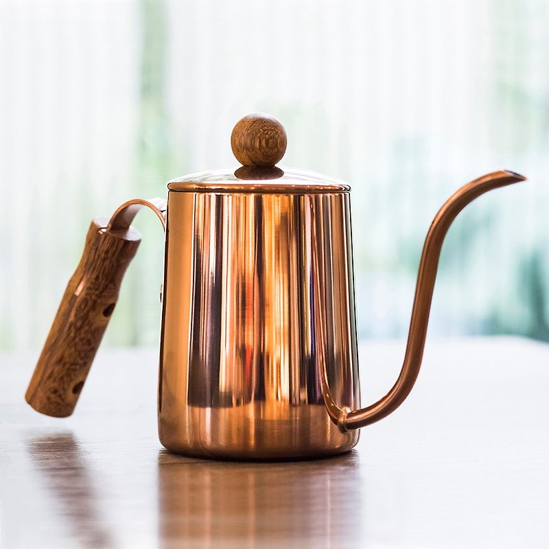 A-IDIO 鈦金木手沖細口壺(600ml)附贈溫度計 - 咖啡壺/咖啡周邊 - 不鏽鋼 金色