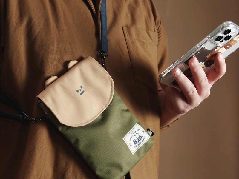 造型隨身包 旅行小包 手機包 - 蜂蜜棕熊Shadow - 側背包/斜背包 - 防水材質 綠色