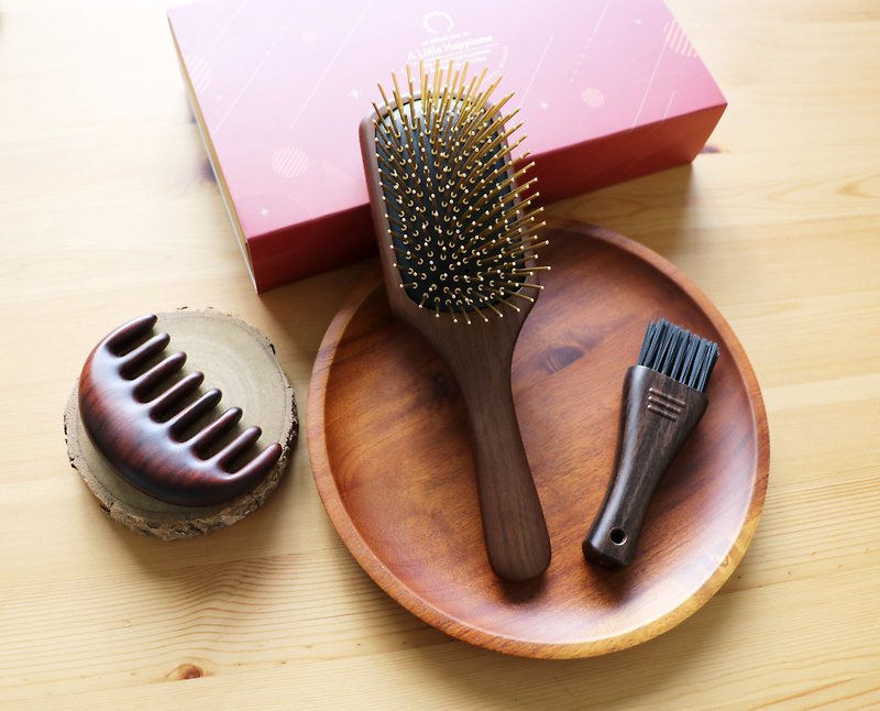 [Taiwan Patented Far Infrared Gold Comb Gift Box Set] Walnut/Teak - Makeup Brushes - Wood 