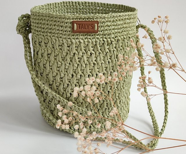 ハンドメイド ラフィアかぎ針編みバスケット バッグ