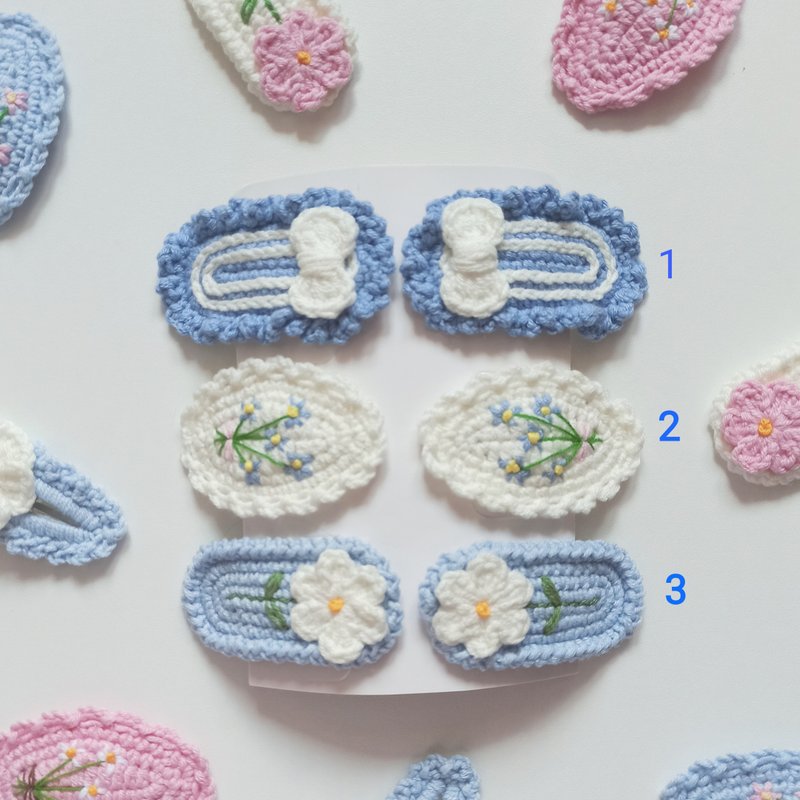 Crochet hairpin (2 pcs),accessories for girl,blue hairpin,hair ornament for her - 髮夾/髮圈 - 棉．麻 多色