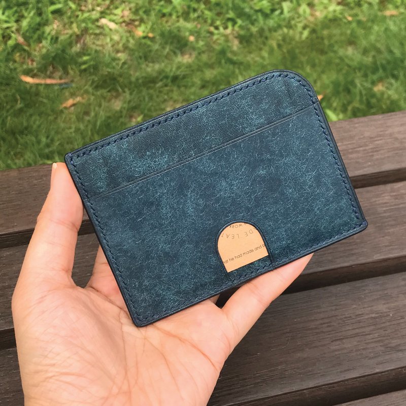【Card Holder】Navy Pueblo | Mini Wallet | Handmade Leather in Hong Kong - Card Holders & Cases - Genuine Leather Blue