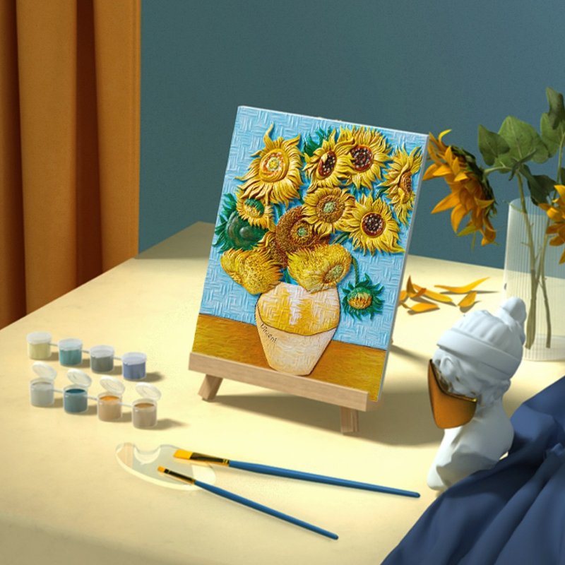 [Ready Stock in Taiwan] 3D DIY Digital Oil Painting-Van Gogh Sunflower Digital Painting Parent-Child Toy - ของวางตกแต่ง - อะคริลิค สีเหลือง