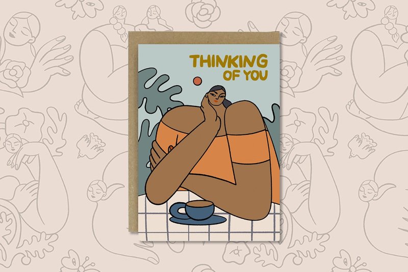Greeting Card - Thinking of You Lady and Coffee Card - 卡片/明信片 - 紙 