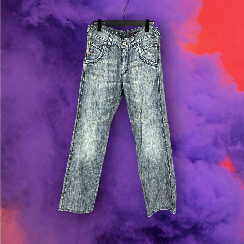 Second-hand Italian-made SIXTY blue brushed denim mid-low waist 32 trousers PJC727 - Men's Pants - Polyester Blue