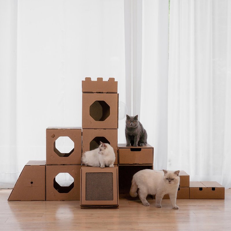 [Quick Block House | Infinitely Expandable Metaverse Mansion] The first universal cat house that can be used by both humans and cats - Scratchers & Cat Furniture - Paper Khaki