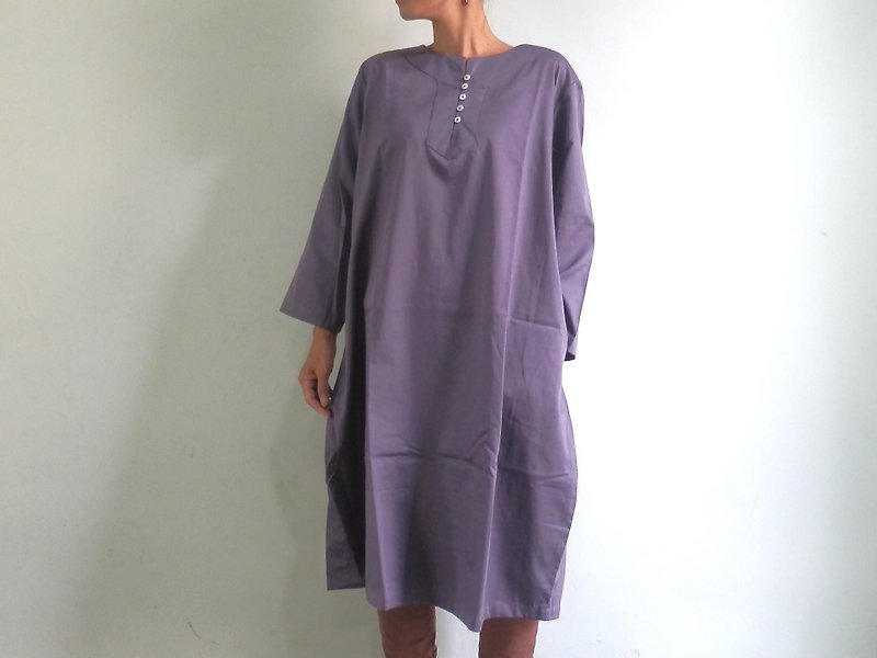 コクーンワンピース/グレーパープル/コットンサテン - 連身裙 - 其他材質 紫色