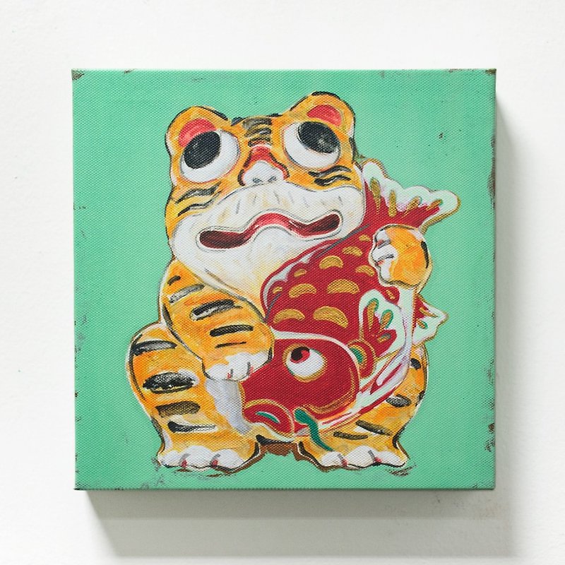Tiger hugging carp copy frameless painting - โปสเตอร์ - ไฟเบอร์อื่นๆ สีเหลือง