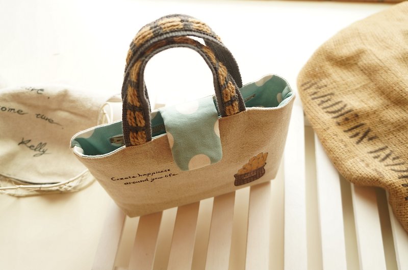フランス人の手作りの手作りパンの袋（刺繍米） - トート・ハンドバッグ - コットン・麻 ホワイト