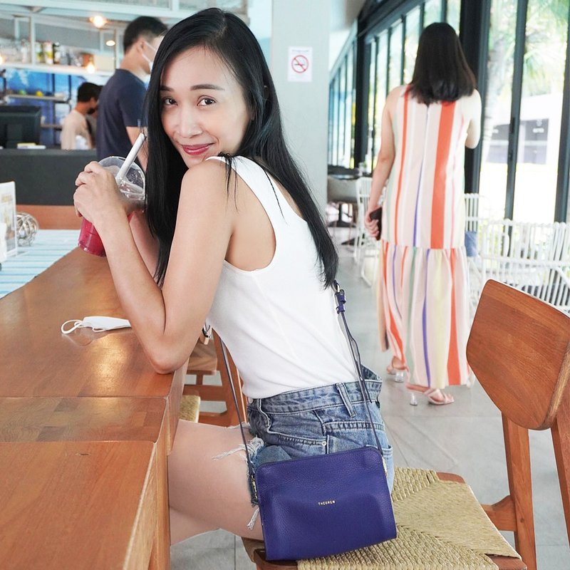 Oval Cross body & Clutch navy-gray - 手提包/手提袋 - 真皮 藍色