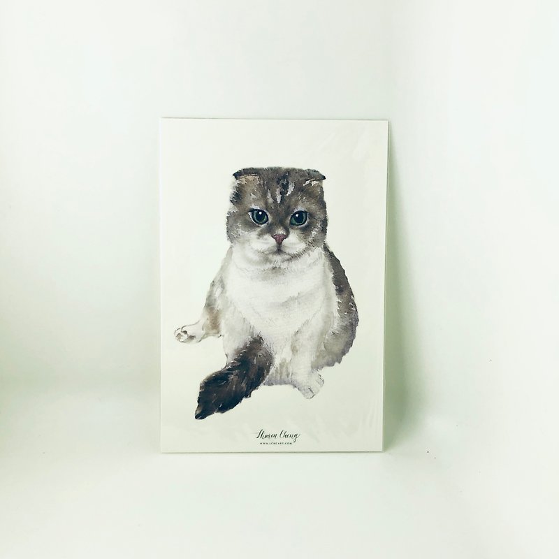 Hand drawn watercolor cat postcard - การ์ด/โปสการ์ด - กระดาษ ขาว