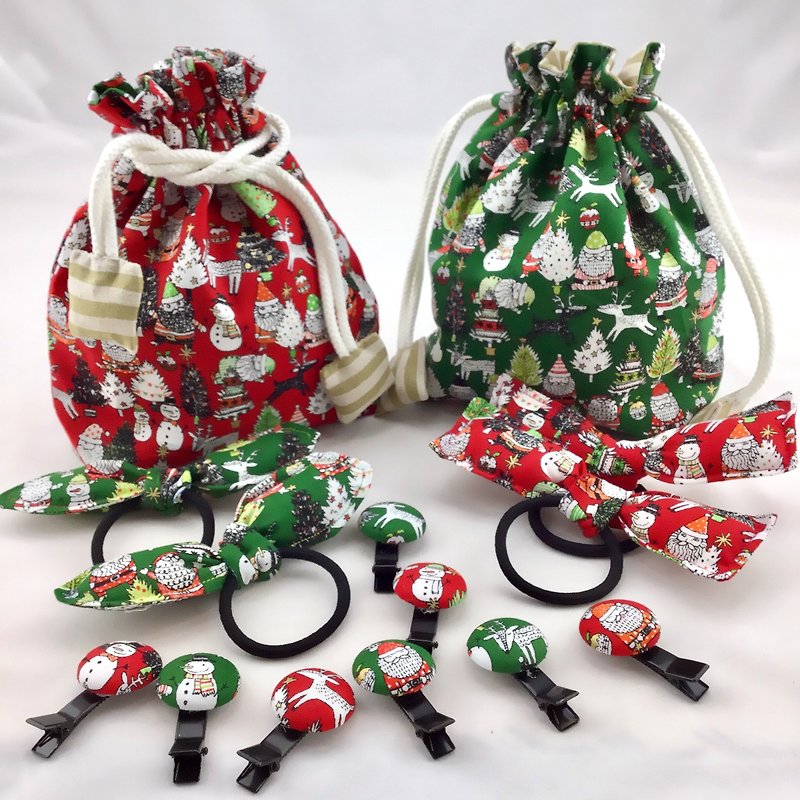 Red with green, Christmas fun ---Buckle hairpin--- Scarf / Clothes / bag decorative clip - เครื่องประดับผม - ผ้าฝ้าย/ผ้าลินิน 