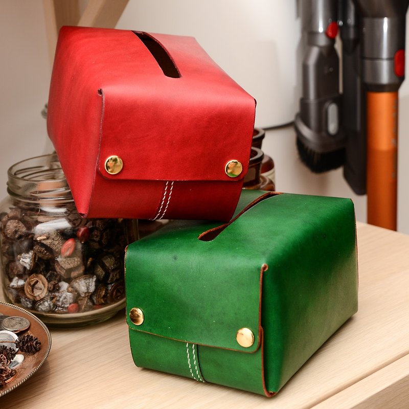 Cans Handmade Vegetable Tanned Leather Kraft Leather Tissue Bag Tissue Box Japanese Retro - กล่องทิชชู่ - หนังแท้ หลากหลายสี