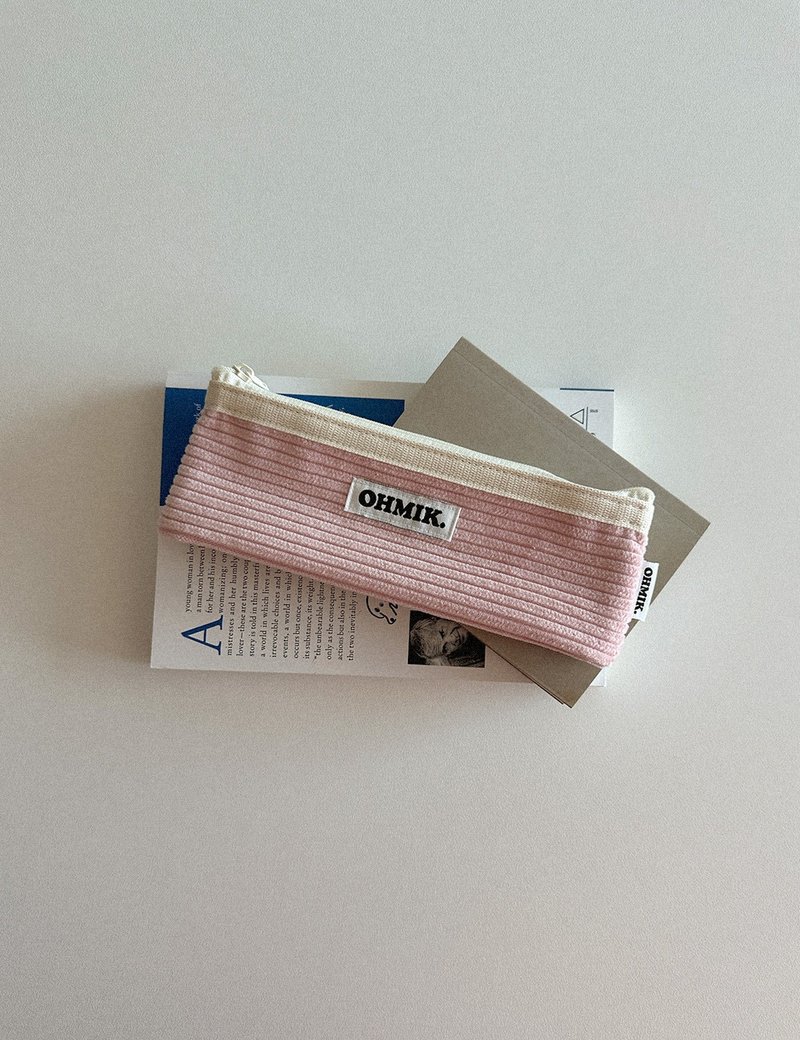 Pencil Pouch 000 Vanilla (Corduroy) - กล่องดินสอ/ถุงดินสอ - ผ้าฝ้าย/ผ้าลินิน สึชมพู
