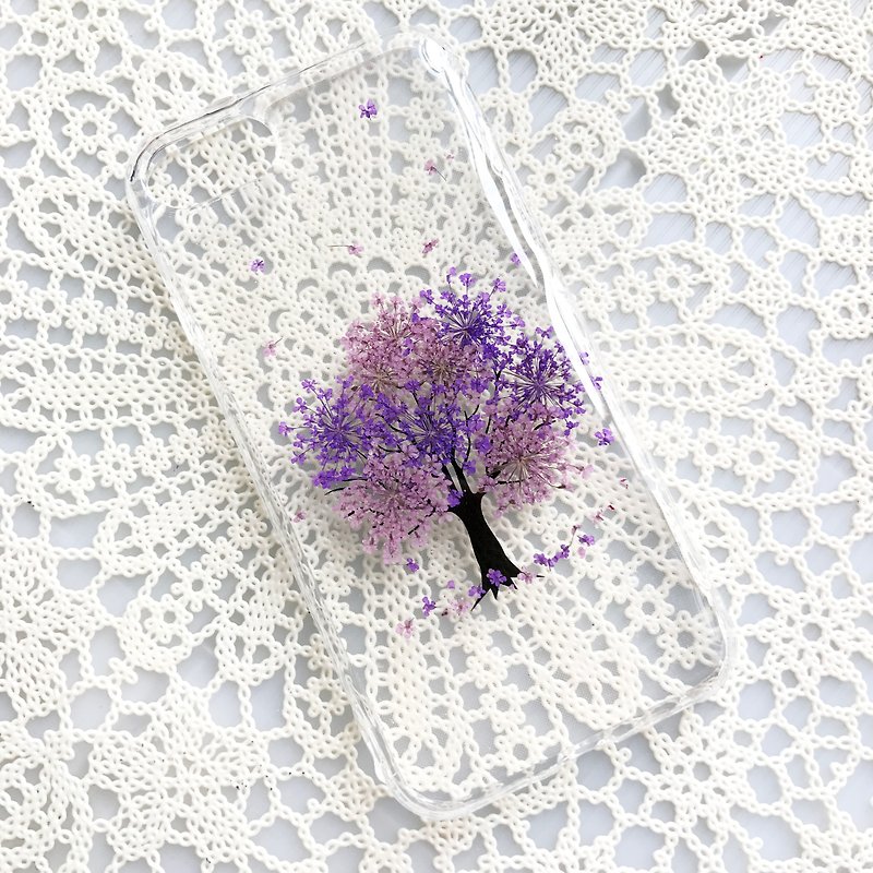 iPhone 7 ケース 本物のお花使用 スマホケース 青 押し花 010 - スマホケース - 寄せ植え・花 パープル
