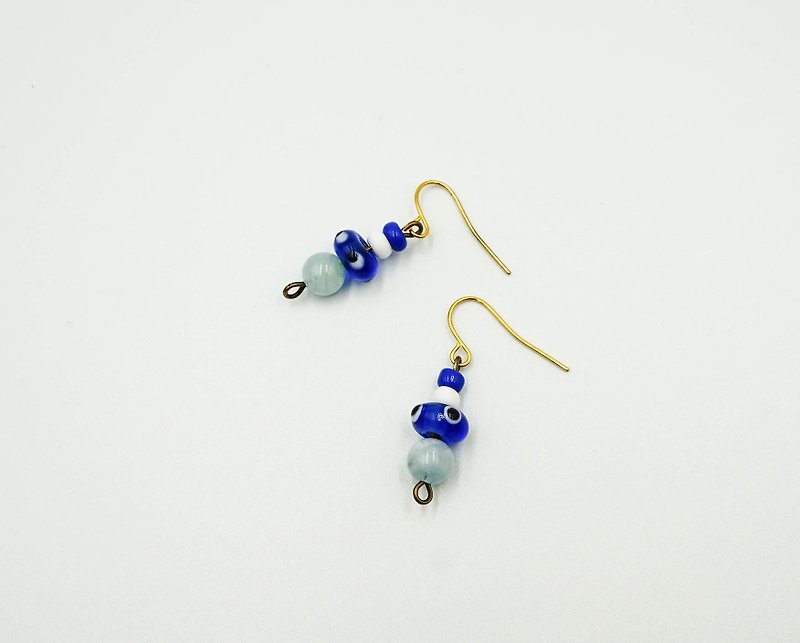 Handmade Earrings - ต่างหู - กระจกลาย สีน้ำเงิน