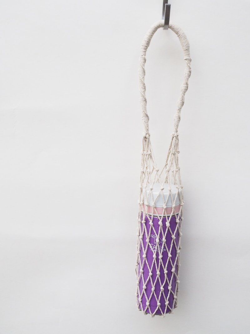 環保減塑系列  麻繩手工編織籃 / 水瓶提籃 - 杯袋/飲料提袋 - 棉．麻 咖啡色